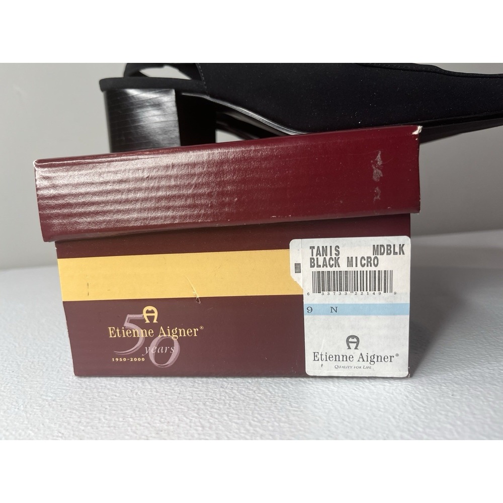 Vtg Etienne Aigner Sling back Loafer Heels Black Size 9 With Box - Picture 2 of 11